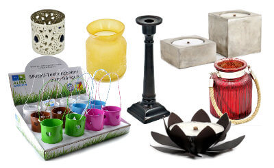 Accessoires wie Teelichthalter, Kerzenhalter, Schalen, Glaswindlichter, Kerzenständer, Kerzenhalter