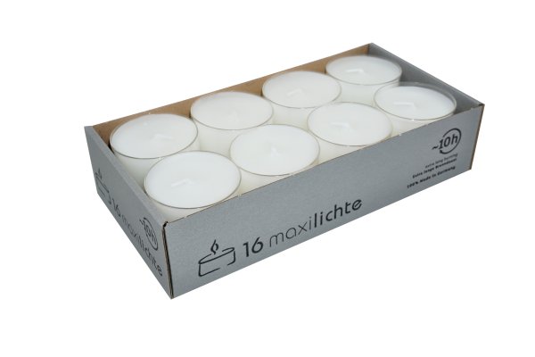 Maxi Teelichter in transparenter Hülle, 16er Box