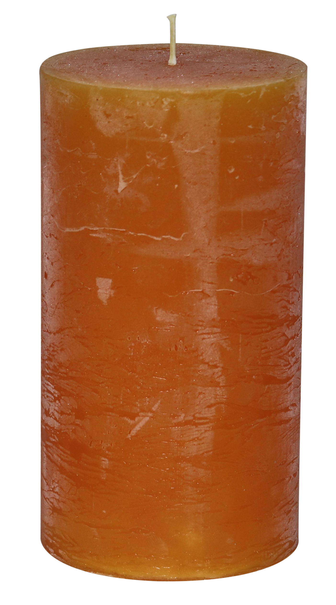 Rustik Stumpenkerze, 130 x 68 mm, Orange, durchgefärbt, strukturierte Oberfläche