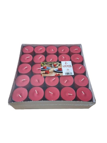 Teelichter in roter Hülle, 50er Box, Nightlights rot